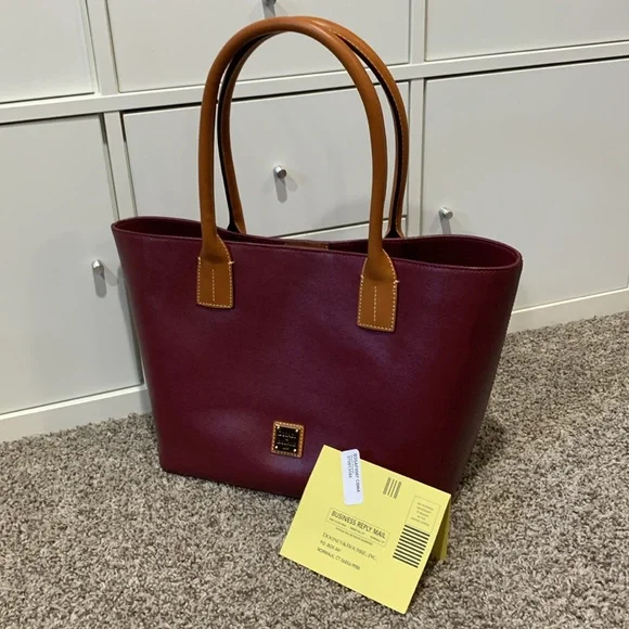 Dooney and Bourke Small Russel Tote in Cranberry Saffiano Leather - Picture 1 of 14